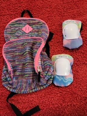 Kids Tie-Dye Knee & Elbow Pads with Pink-Trim Multicolor Backpack